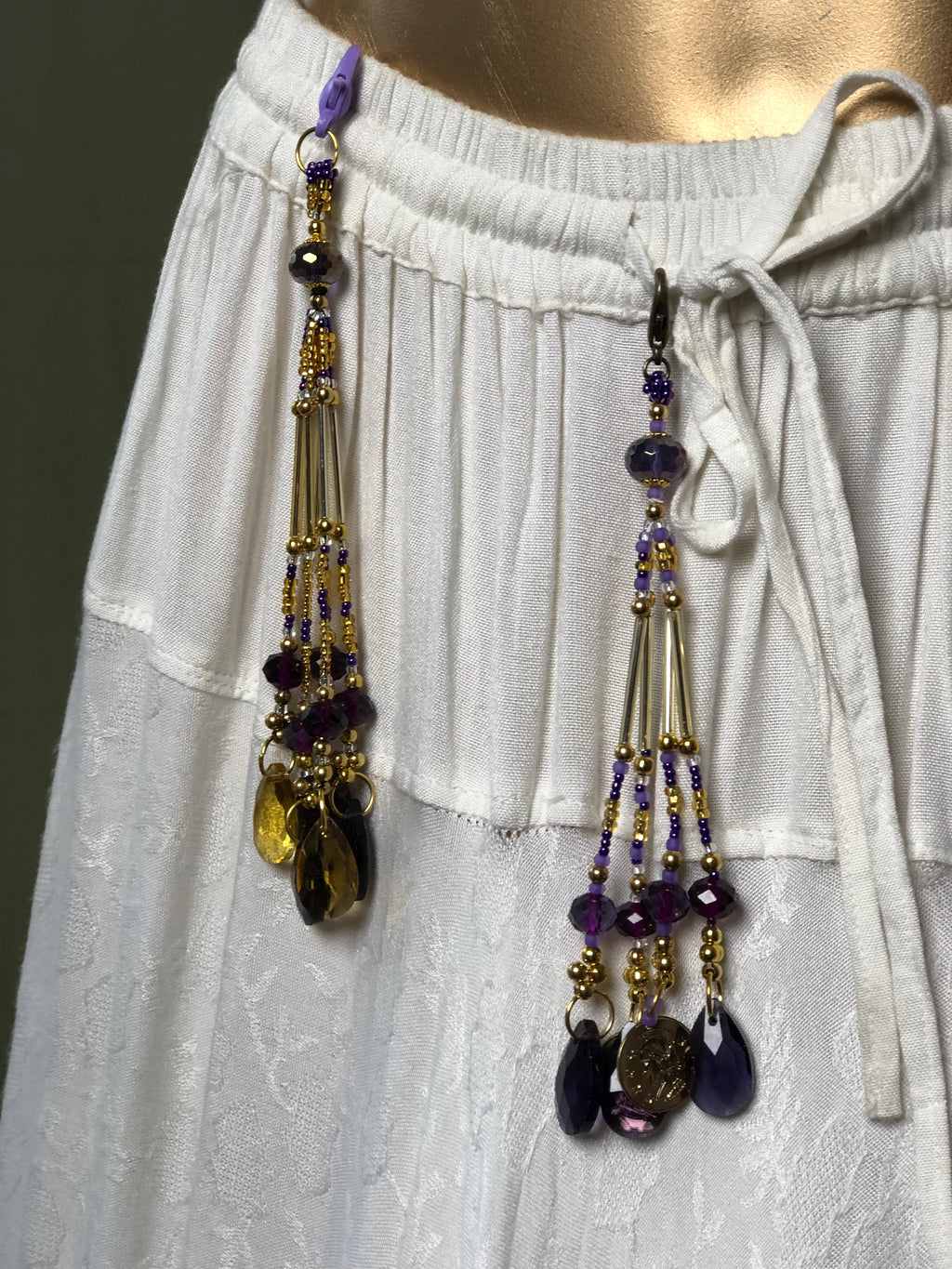 TASSELS -  SET OF 2 - PURPLE & GOLD - BEADED TASSELS