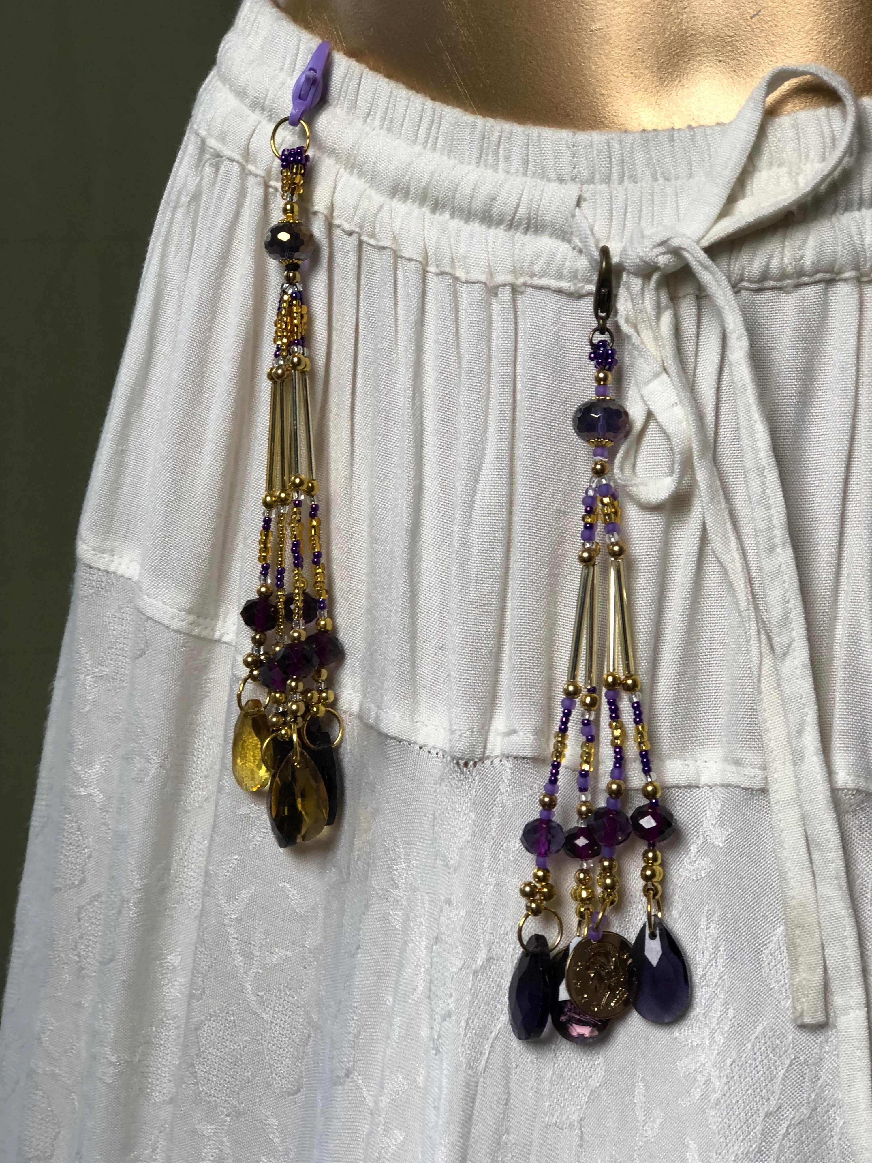 TASSELS -  SET OF 2 - PURPLE & GOLD - BEADED TASSELS