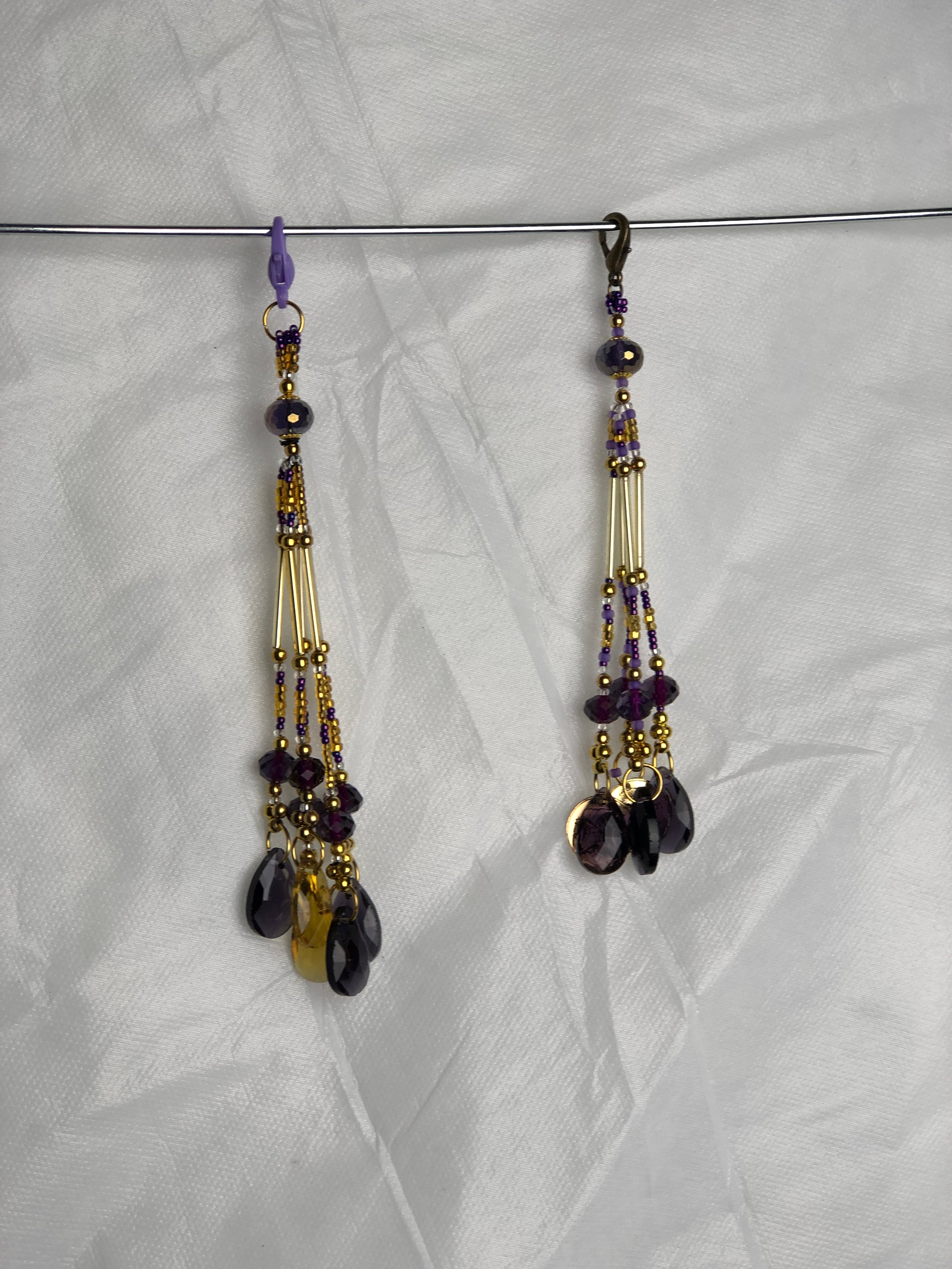 TASSELS -  SET OF 2 - PURPLE & GOLD - BEADED TASSELS