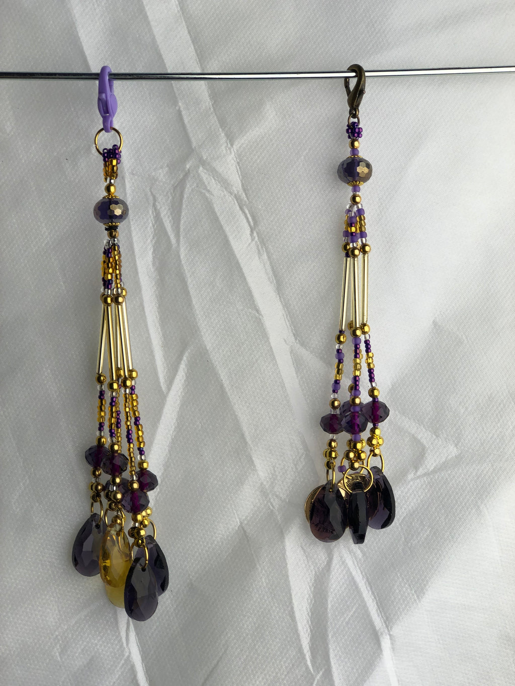 TASSELS -  SET OF 2 - PURPLE & GOLD - BEADED TASSELS