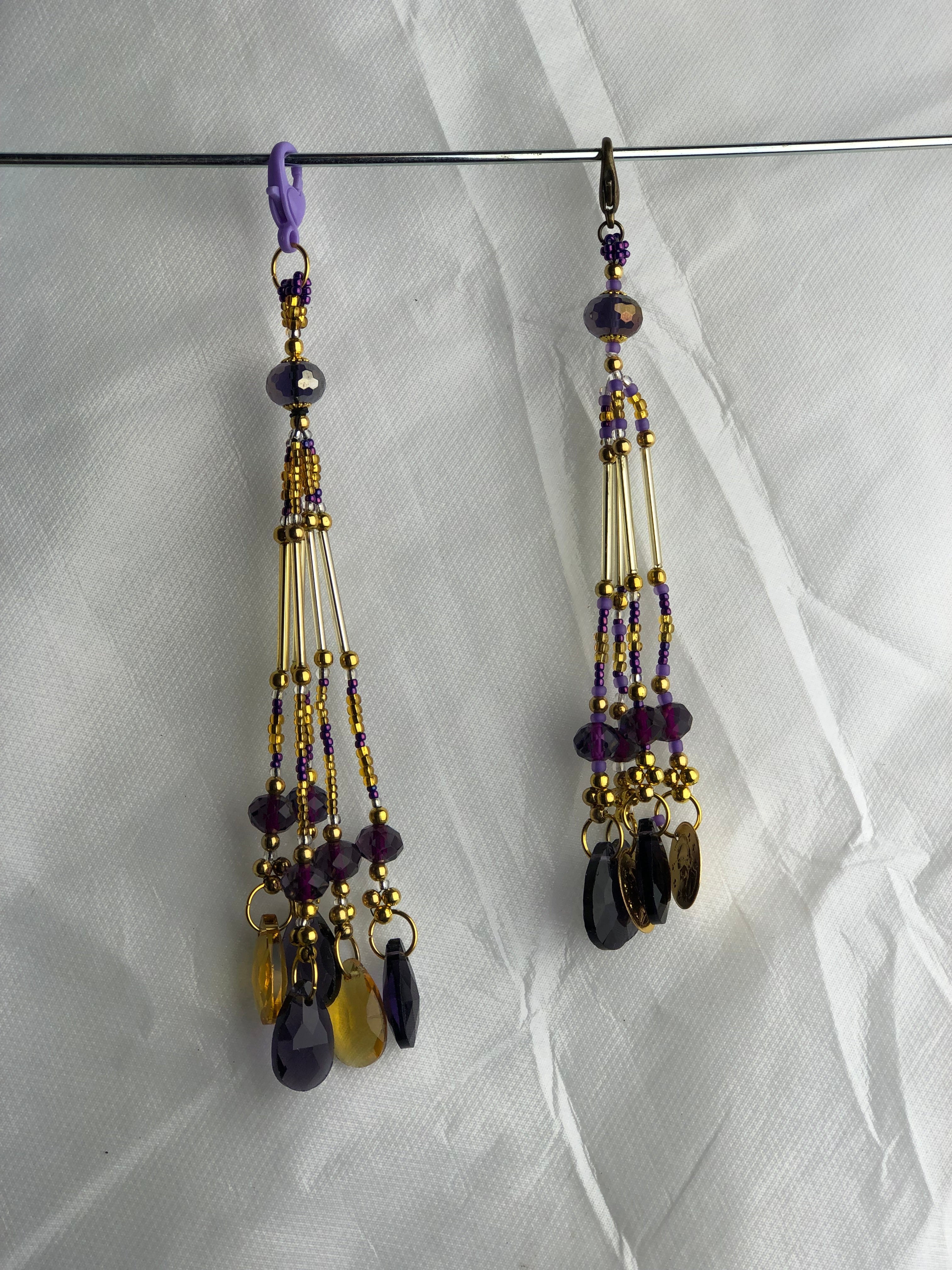 TASSELS -  SET OF 2 - PURPLE & GOLD - BEADED TASSELS
