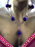 Necklace - Pom Pom Necklace with Silver Bell, Purple & Pink