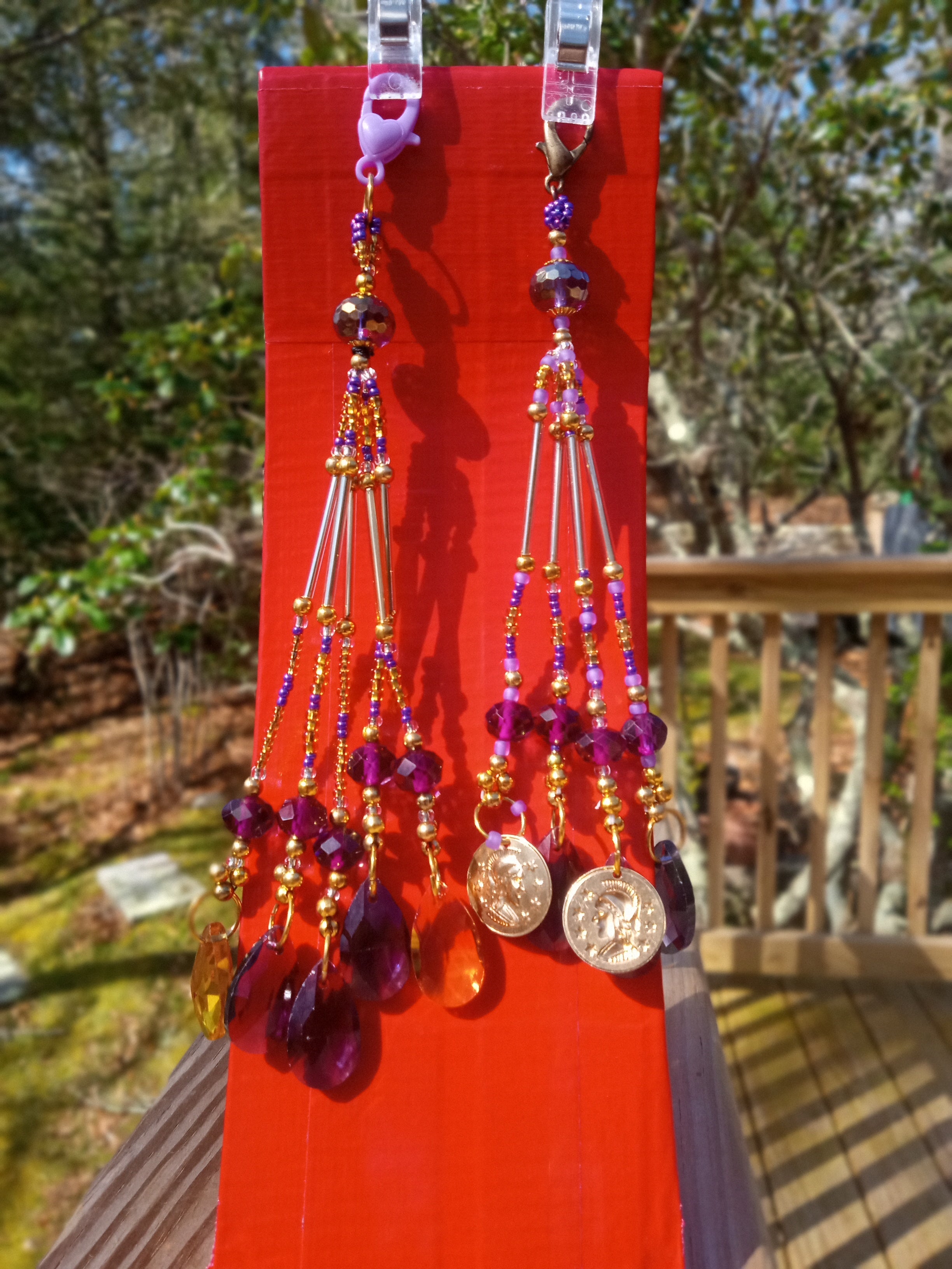 TASSELS -  SET OF 2 - PURPLE & GOLD - BEADED TASSELS
