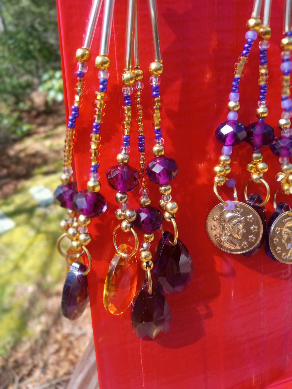 TASSELS -  SET OF 2 - PURPLE & GOLD - BEADED TASSELS