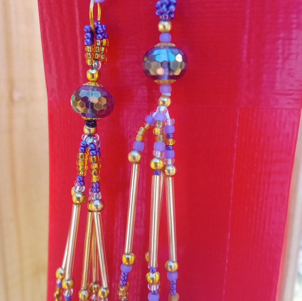 TASSELS -  SET OF 2 - PURPLE & GOLD - BEADED TASSELS