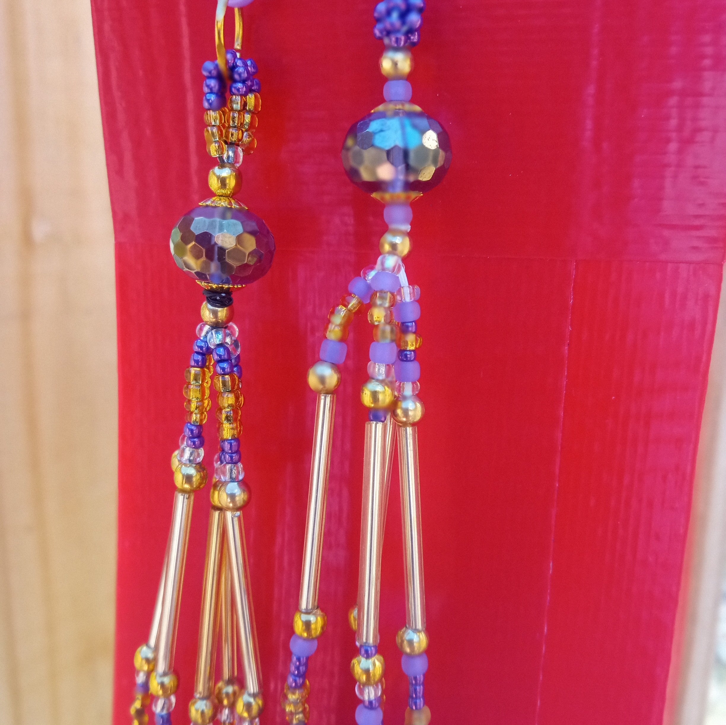 TASSELS -  SET OF 2 - PURPLE & GOLD - BEADED TASSELS
