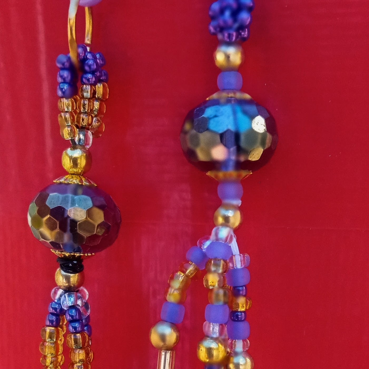 TASSELS -  SET OF 2 - PURPLE & GOLD - BEADED TASSELS